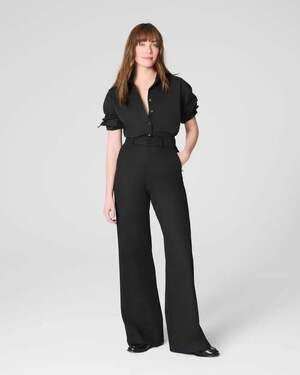 SPANX Black High-Waist Wide-Leg Belted Trousers